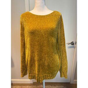 Loft Mustard Yellow Chenille Knit Sweater Size Medium Cozy Velvet Texture